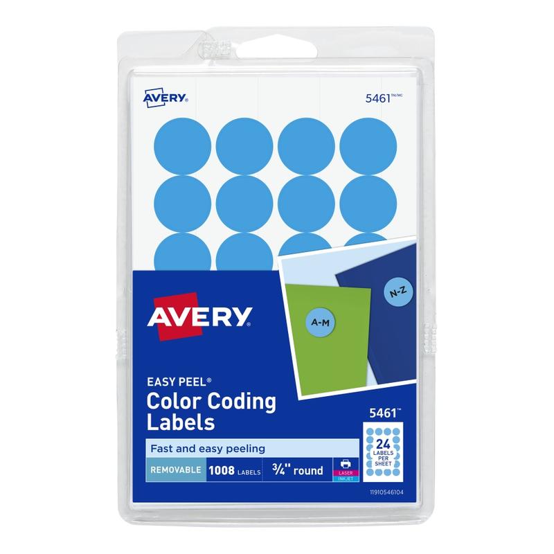 Avery Removable Color-Coding Labels, 5461, Round, 3/4in Diameter, Light Blue, Pack Of 1,008 (Min Order Qty 17) MPN:5461