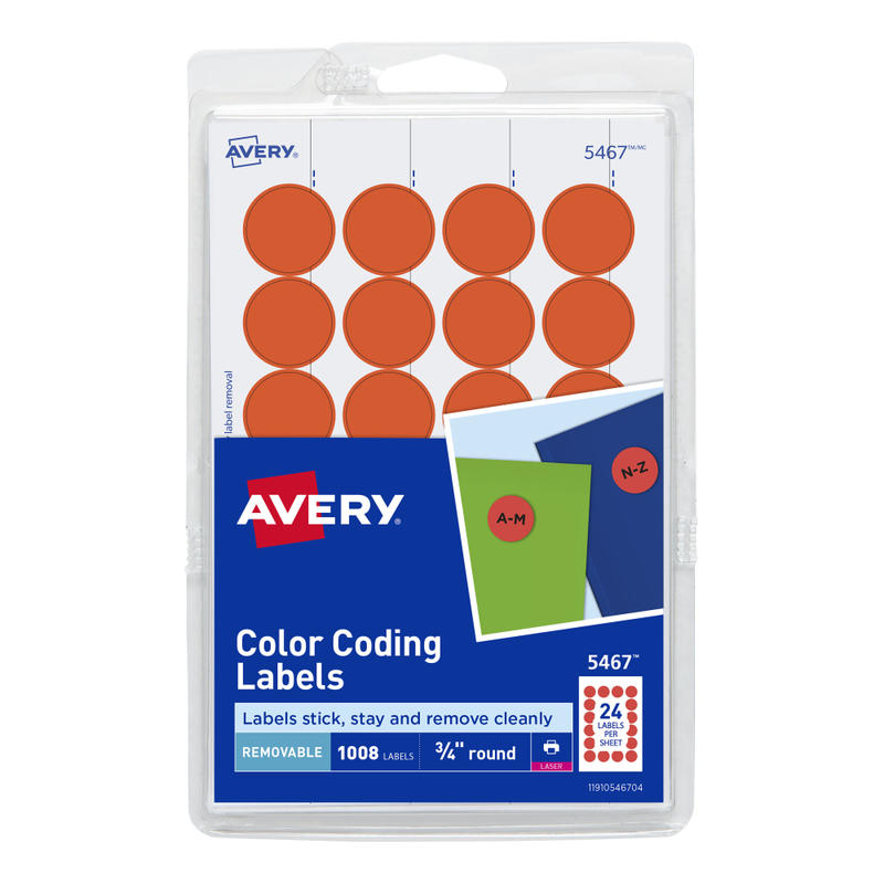 Avery Removable Color-Coding Labels, 5467, Round, 3/4in Diameter, Neon Red, Pack Of 1,008 (Min Order Qty 11) MPN:5467