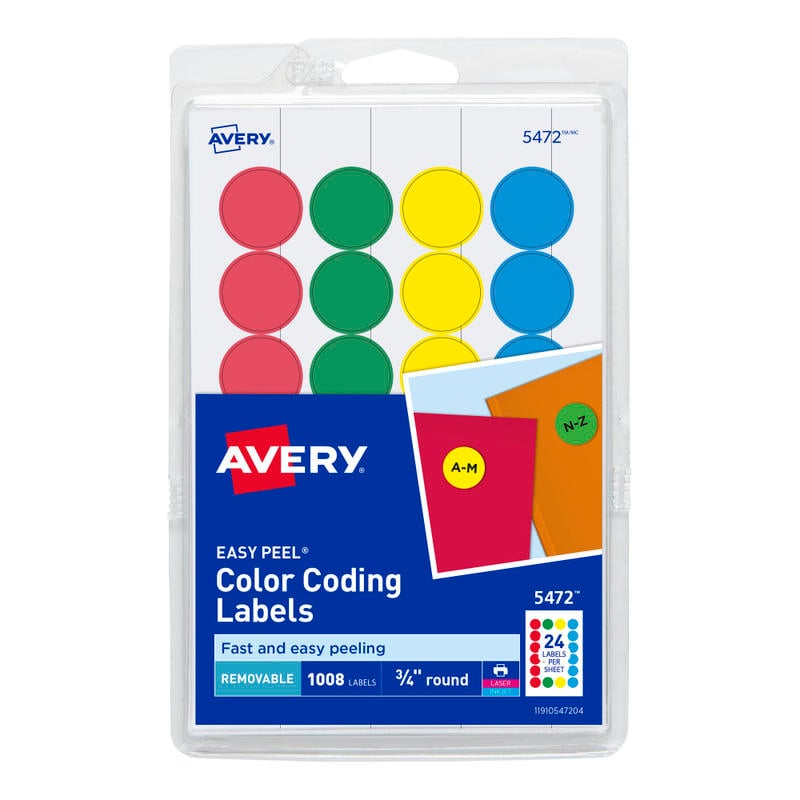 Avery Removable Color-Coding Labels  5472  Round  3/4in Diameter  Assorted Colors  Pack Of 1  008 MPN:5472