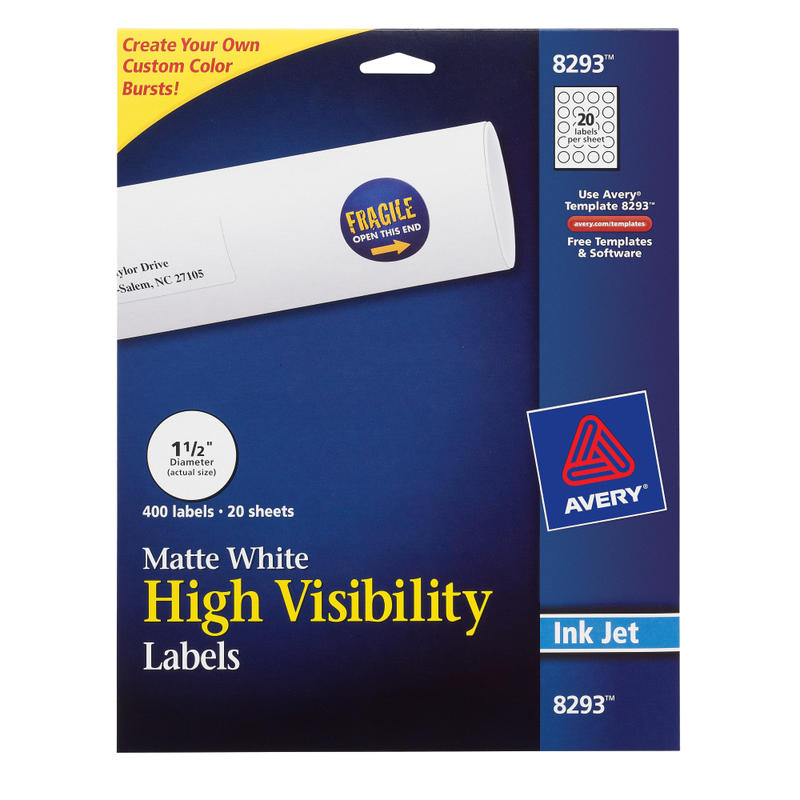 Avery Print-to-the-Edge Labels With Sure Feed Technology, 8293, Round, 1-1/2in, Pack Of 400 Labels MPN:8293