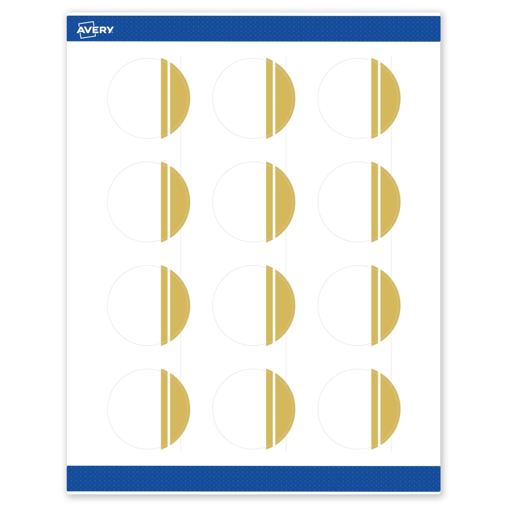Avery Print-To-The-Edge Labels & Sure Feed, S00-D21-PRWMP10, 2in Round, Matte White, Preprinted Double Dipped Gold Edge Design, Pack Of 120 MPN:S00-D21-PRWMP10