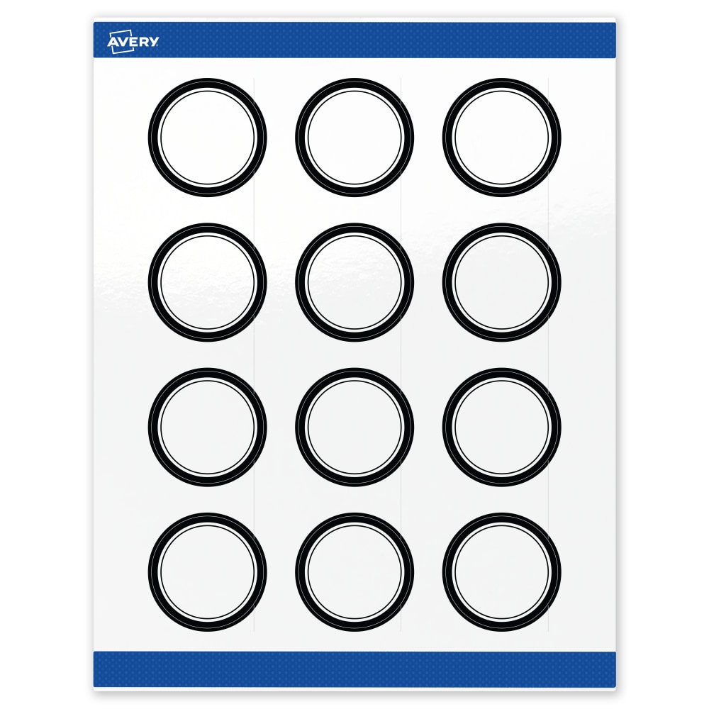 Avery Print-To-The-Edge Labels & Sure Feed, S00-D2B-PRWGP10, 2in Round, Glossy White, Preprinted Double Black Border Design, Pack Of 120 MPN:S00-D2B-PRWGP10