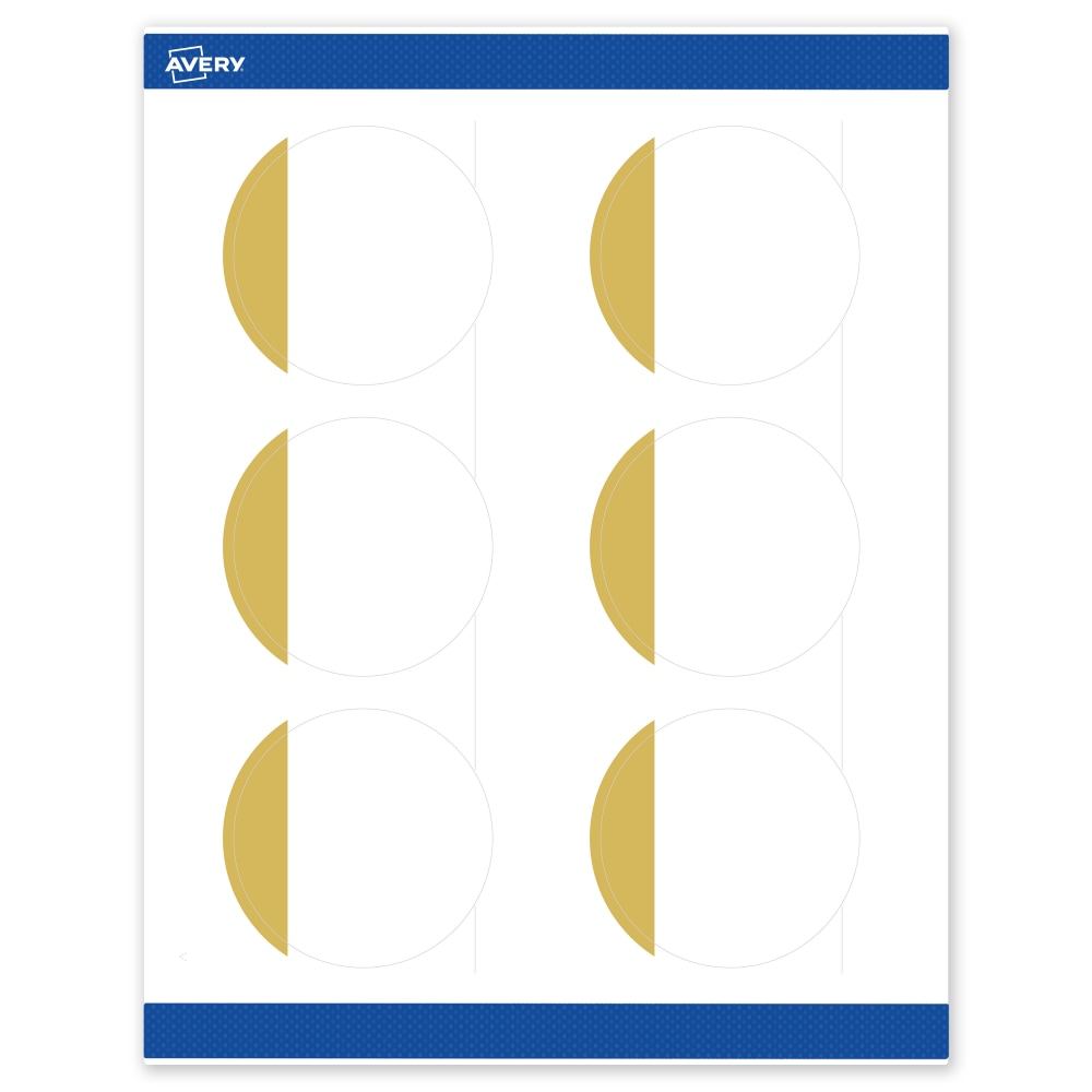 Avery Print-To-The-Edge Labels With Sure Feed Technology, S00-DJN-PRWMP10, Round, 3in, Matte White, Preprinted Dipped Gold Edge Design, Pack Of 60 MPN:S00-DJN-PRWMP10
