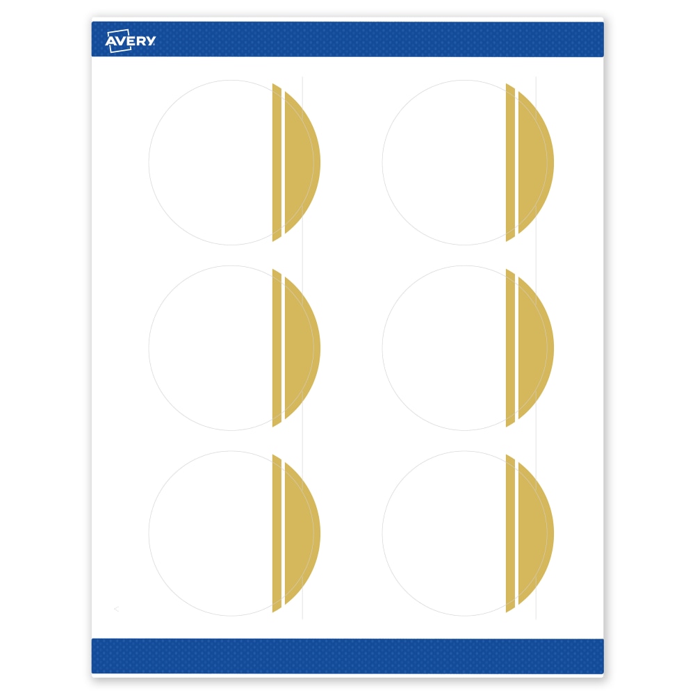 Avery Print-To-The-Edge Labels & Sure Feed, S00-DKB-PRWMP10, 3in Round, Matte White, Preprinted Double Dipped Gold Edge Design, Pack Of 60 MPN:S00-DKB-PRWMP10