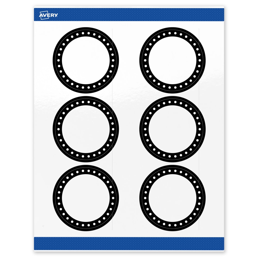 Avery Print-To-The-Edge Labels & Sure Feed, S00-DKP-PRWGP10, 3in Round, Glossy White, Preprinted Black & White Polka Dots Design, Pack Of 60 MPN:S00-DKP-PRWGP10