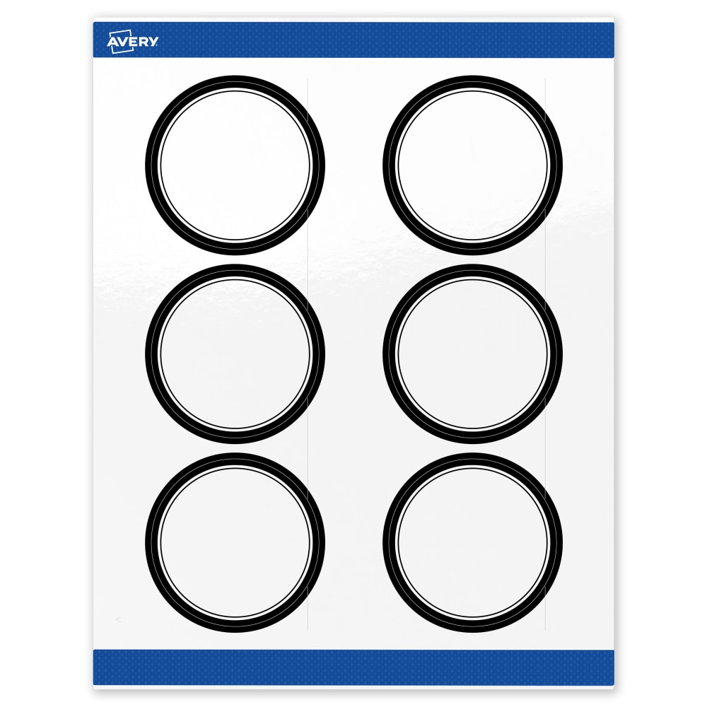 Avery Print-To-The-Edge Labels & Sure Feed, S00-DM1-PRWGP10, 3in Round, Glossy White, Preprinted Double Black Border Design, Pack Of 60 MPN:S00-DM1-PRWGP10