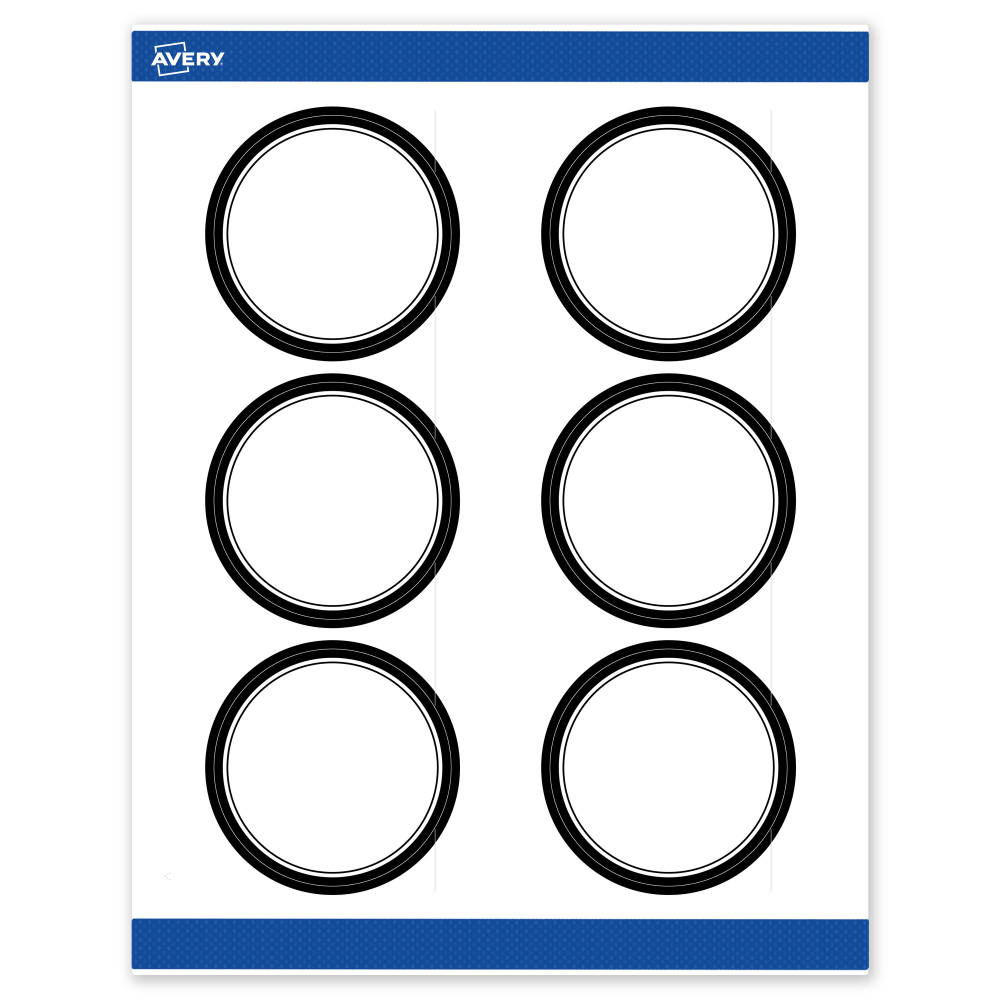 Avery Print-To-The-Edge Labels With Sure Feed Technology, S00-DM1-PRWMP10, Round, 3in, Matte White, Preprinted Double Black Border Design, Pack Of 60 MPN:S00-DM1-PRWMP10