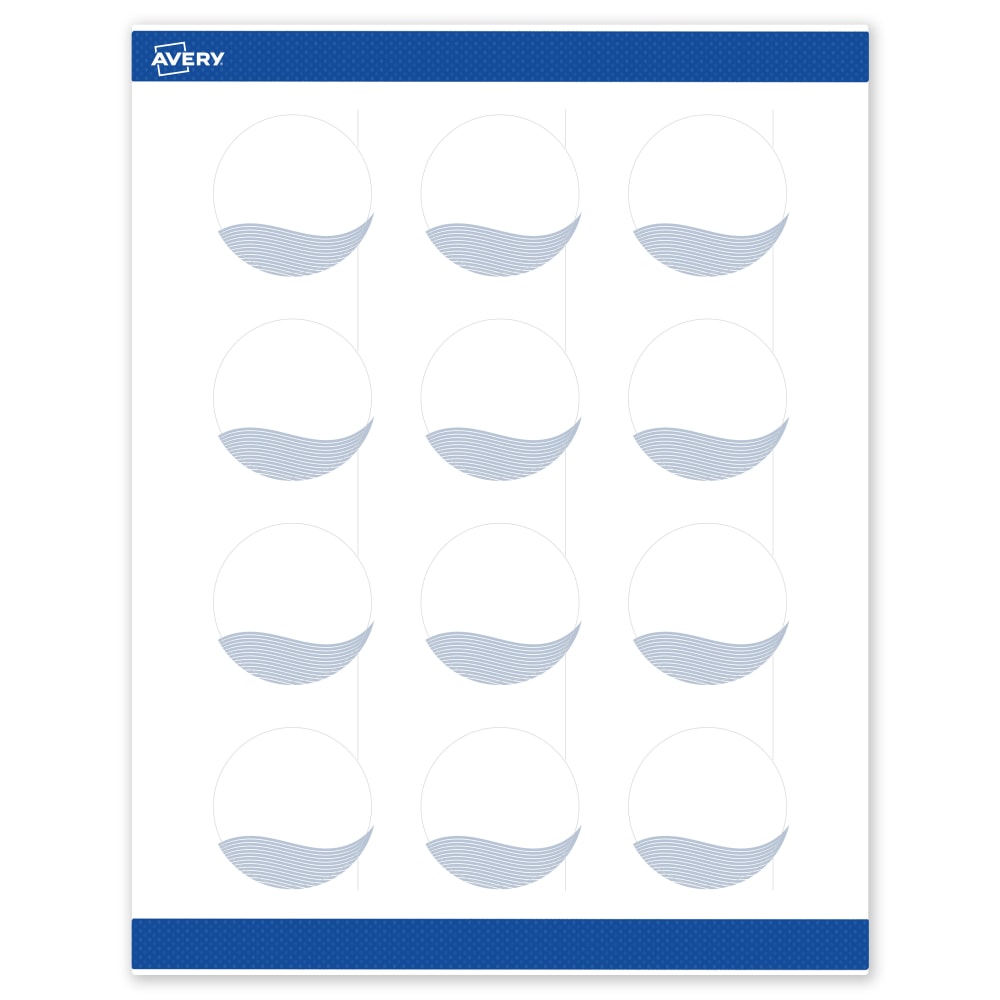 Avery Printable Labels With Sure Feed Technology, S00-EV0, Round, 2in, Matte White With Preprinted Blue Waves Design, Pack Of 120 MPN:S00-EV0-PRWMP10