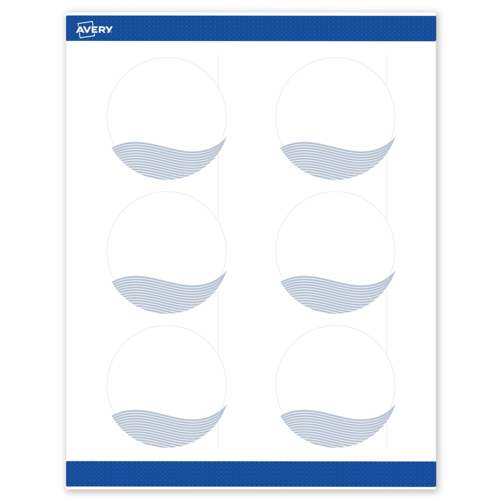 Avery Printable Labels With Sure Feed Technology, S00-EV1, Round, 3in, Matte White With Preprinted Blue Waves Design, Pack Of 60 MPN:S00-EV1-PRWMP10