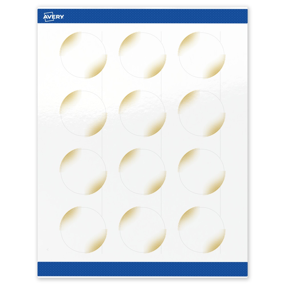Avery Printable Labels With Sure Feed Technology, S00-EWE, Round, 2in, Glossy White With Preprinted Gold-Blush Pattern, Pack Of 120 MPN:S00-EWE-PRWGP10