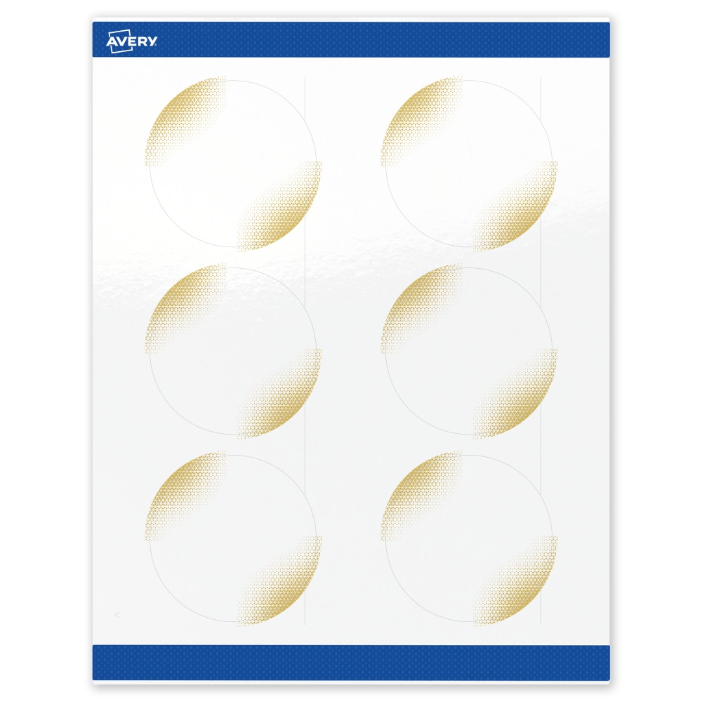 Avery Printable Labels With Sure Feed Technology, S00-EWF, Round, 3in, Glossy White With Preprinted Gold-Blush Pattern, Pack Of 60 MPN:S00-EWF-PRWGP10