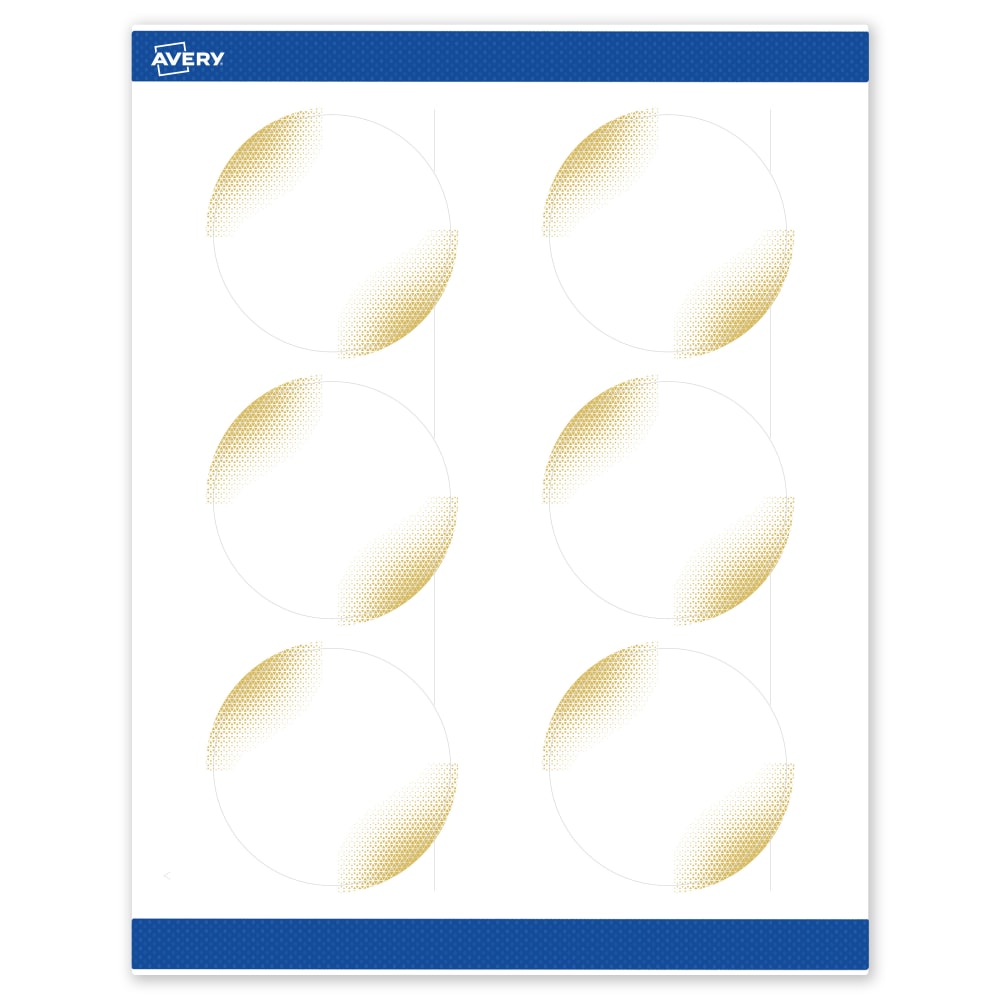 Avery Printable Labels With Sure Feed Technology, S00-EWF, Round, 3in, Matte White With Preprinted Gold-Blush Pattern, Pack Of 60 MPN:S00-EWF-PRWMP10