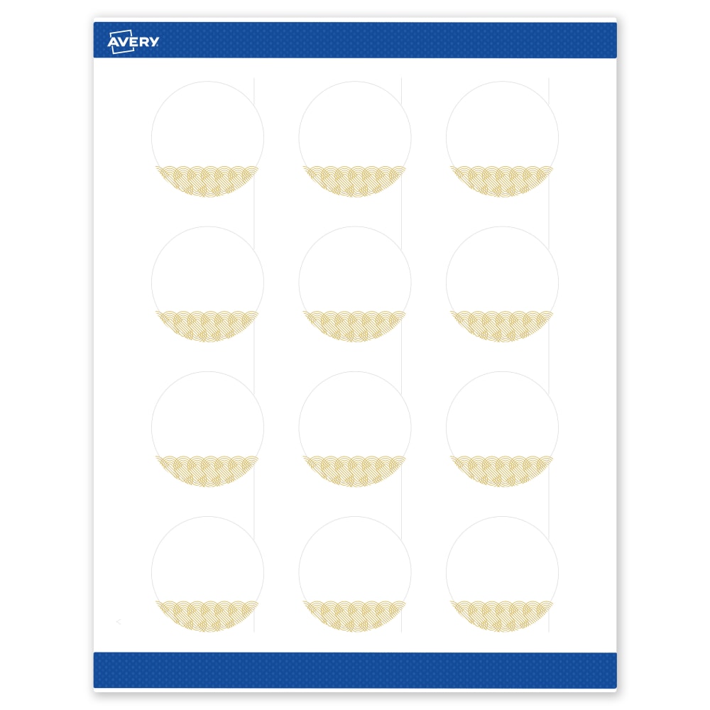 Avery Printable Labels With Sure Feed Technology, S00-EWW, Round, 2in, Matte White With Preprinted Gold Lace Trim Pattern, Pack Of 120 MPN:S00-EWW-PRWMP10