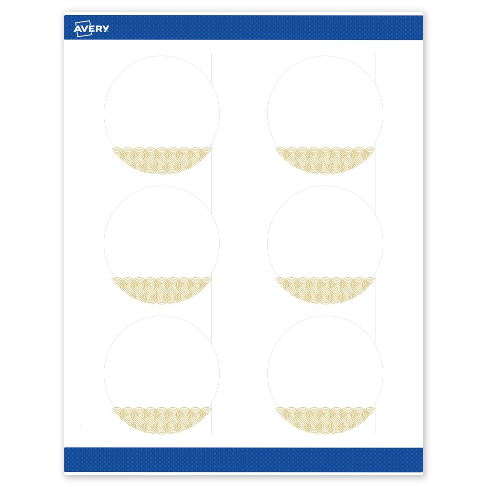 Avery Printable Labels With Sure Feed Technology, S00-EWX, Round, 3in, Matte White With Preprinted Gold Lace Trim Pattern, Pack Of 60 MPN:S00-EWX-PRWMP10
