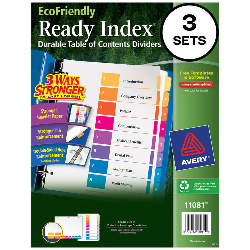 Avery Ready Index 1-8 Tabs & Customizable Table Of Contents, Letter Size, White Dividers/Multicolor Tabs, 3 Sets - 11081 MPN:11081