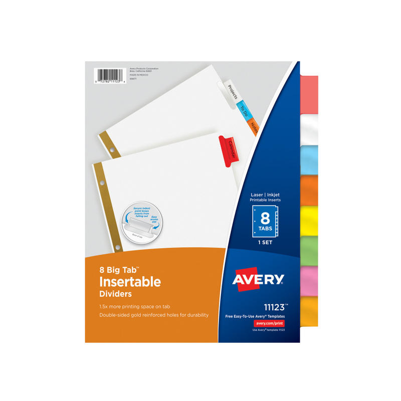 Avery Big Tab Insertable Dividers, Gold Reinforced, White/Multicolor, 8-Tab MPN:11123