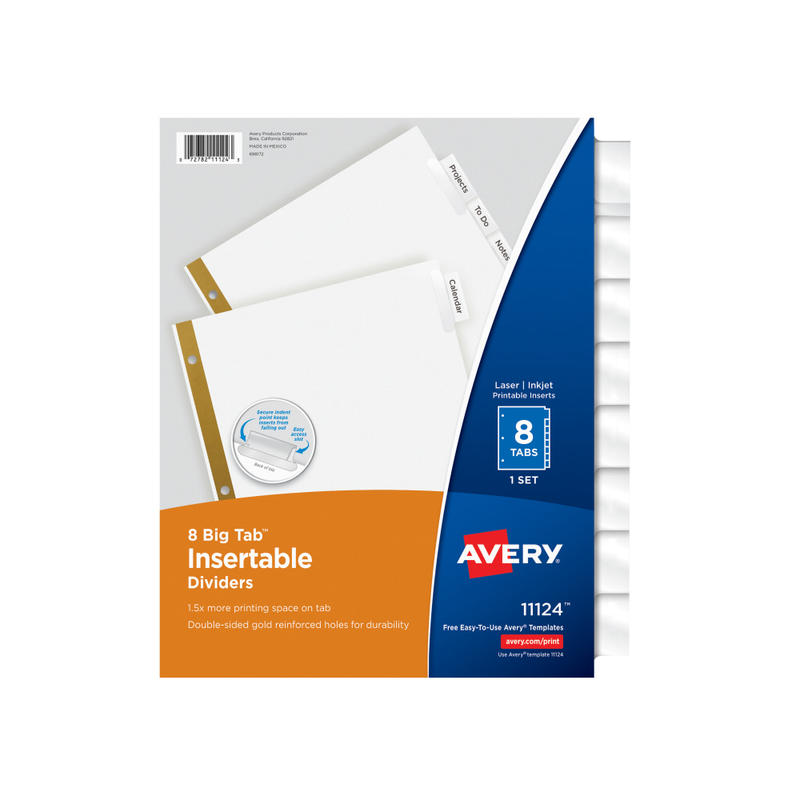 Avery Big Tab Insertable Dividers Gold Reinforced Edge, White/Clear, 8-Tab MPN:11124