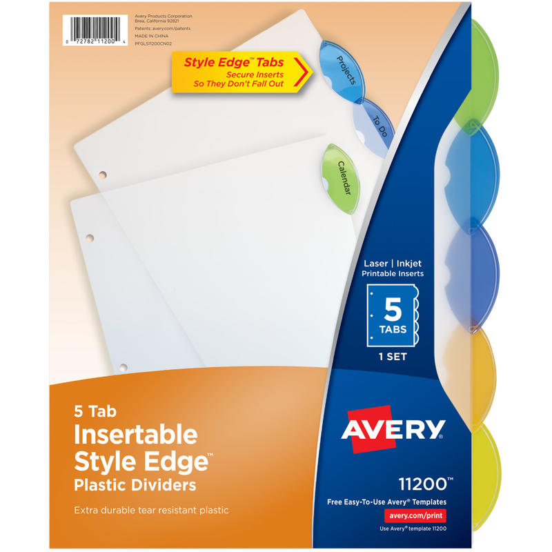 Avery Style Edge Insertable Plastic Dividers, Multicolor, 5-Tab, Pack Of 5 Dividers MPN:11200