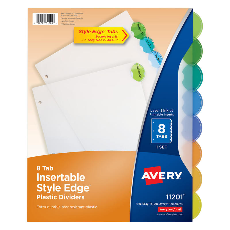 Avery Style Edge Insertable Plastic Dividers, Multicolor, 8-Tab, Pack Of 8 Dividers MPN:11201