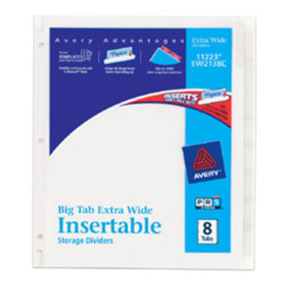 Avery Big Tab Extra-Wide Insertable Dividers, Clear Reinforced, White/Clear, 8-Tab (Min Order Qty 23) MPN:11223