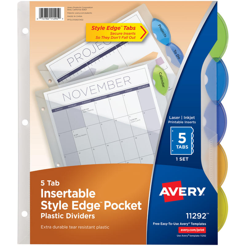 Avery Style Edge Insertable Dividers With Pockets, Multicolor, Pack Of 5 Dividers MPN:11292