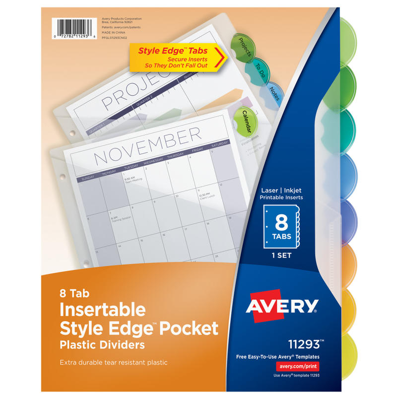 Avery Style Edge Insertable Dividers With Pockets, Multicolor, Pack Of 8 MPN:11293