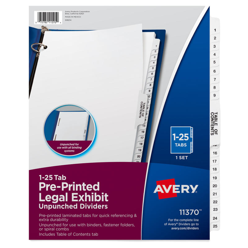 Avery Premium Collated Legal Dividers Avery Style, Side-Tab, 1-25 & Table Of Contents, 8-1/2in x 11in MPN:11370