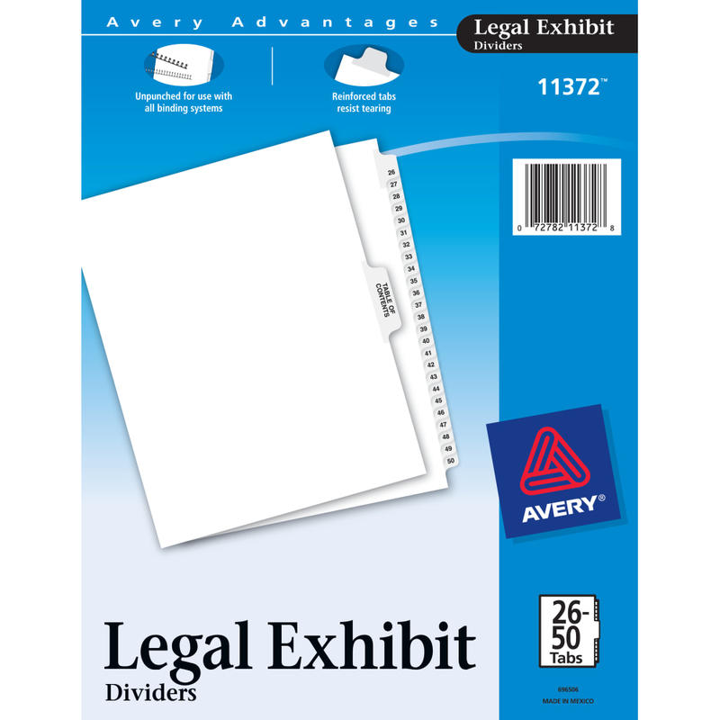 Avery Premium Collated Legal Dividers Avery Style, Side-Tab, 26-50 & Table Of Contents, 8-1/2in x 11in MPN:11372