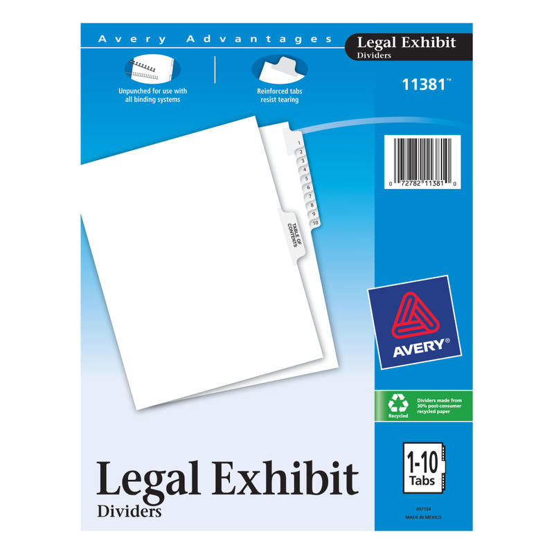 Avery Premium Collated Legal Dividers Avery Style, Side-Tab, 1-10 & Table Of Contents, 8 1/2in x 11in MPN:11381