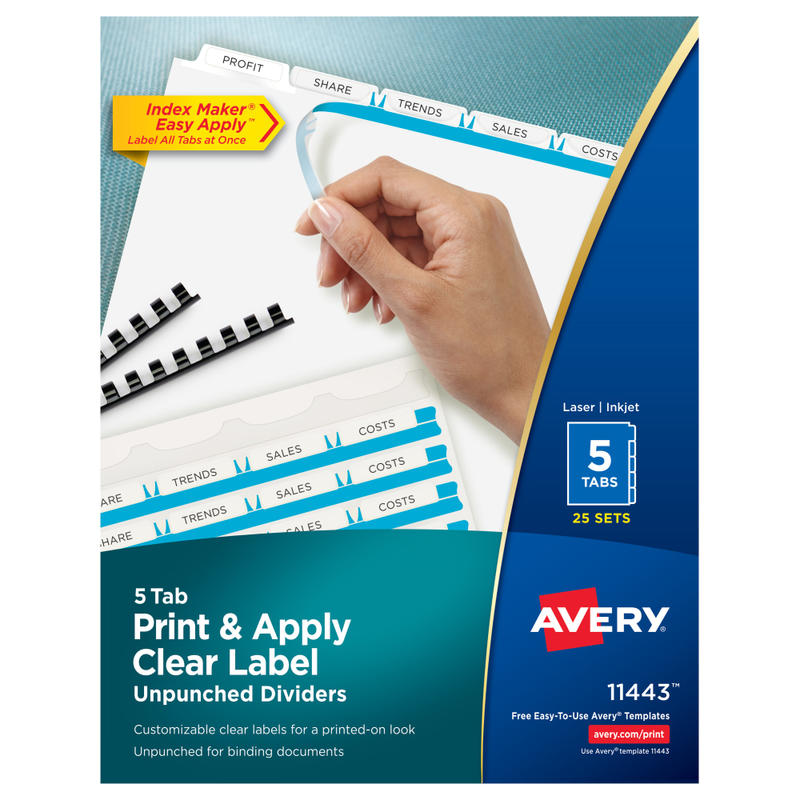 Avery Unpunched Customizable Dividers For Use With Any Binding System, 5 Tab, White, 25 Sets - 11443 MPN:11443