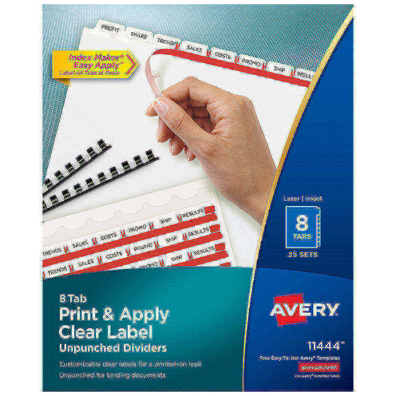 Avery Unpunched Customizable Dividers, 8 Tab, White, 25 Sets - 11444 MPN:11444