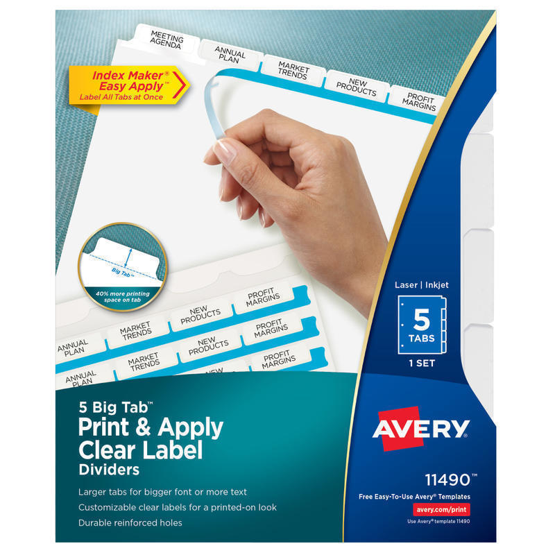 AveryIndex Maker Big Tab Clear Label Dividers, 5-Tab Set MPN:11490