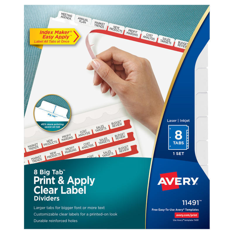 AveryIndex Maker Big Tab Clear Label Dividers, 8-Tab Set MPN:11491