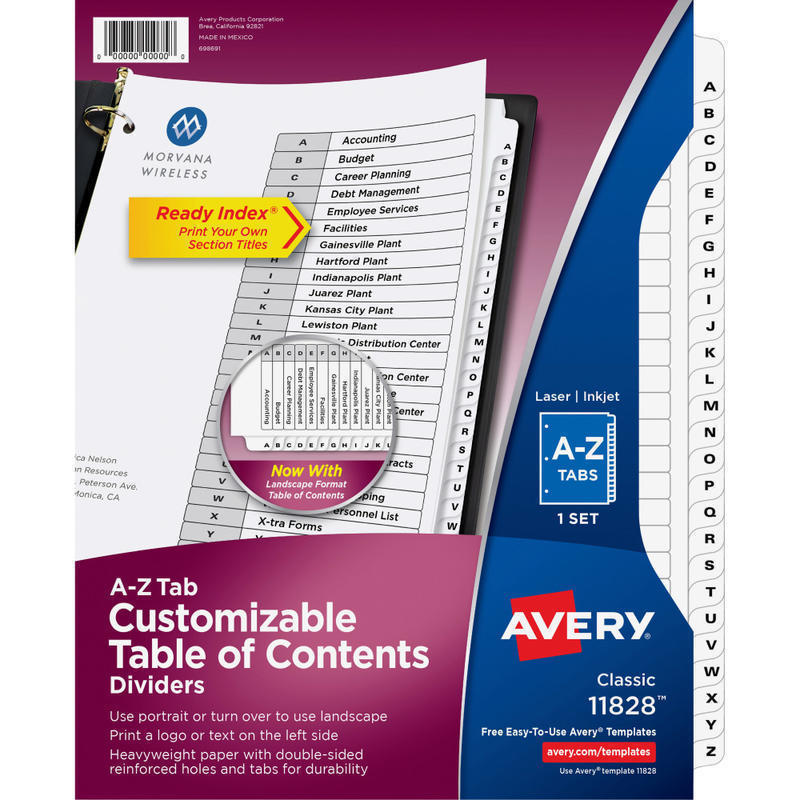 Avery A-Z Tab Dividers, 8-1/2in x 11in, Black/White, Pack Of 26 Dividers MPN:11828