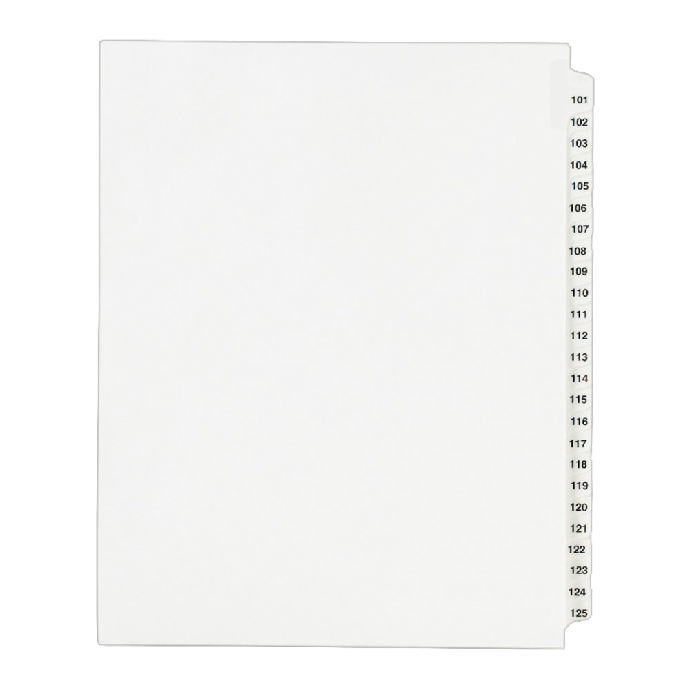 Avery Standard Unpunched Preprinted Reinforced Tab Dividers, 8.5in x11in, 20% Post-Consumer Material, White, Tabs Printed 101-125, Pack of 25 MPN:1334