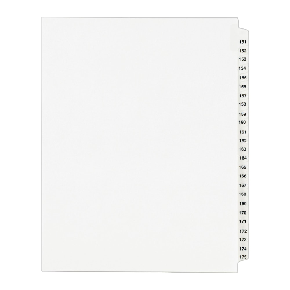 Avery 20% Recycled Preprinted Laminated Gold-Reinforced Tab Dividers, 8 1/2in x 11in, White Dividers/White Tabs, 151-175, Pack Of 25 MPN:01336