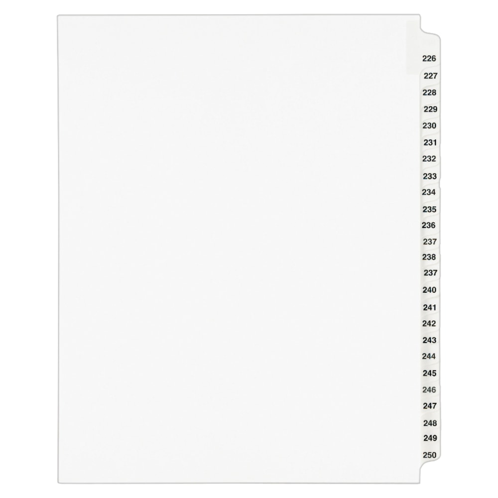 Avery 20% Recycled Preprinted Laminated Gold-Reinforced Tab Dividers, 8 1/2in x 11in, White Dividers/White Tabs, 226-250, Pack Of 25 MPN:01339