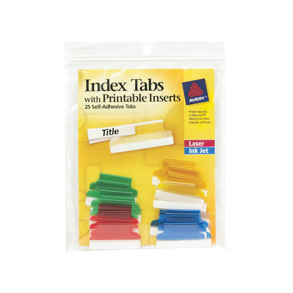 Avery Self-Adhesive Index Tabs With Printable Inserts, 1in, Assorted, Pack Of 25 MPN:16219