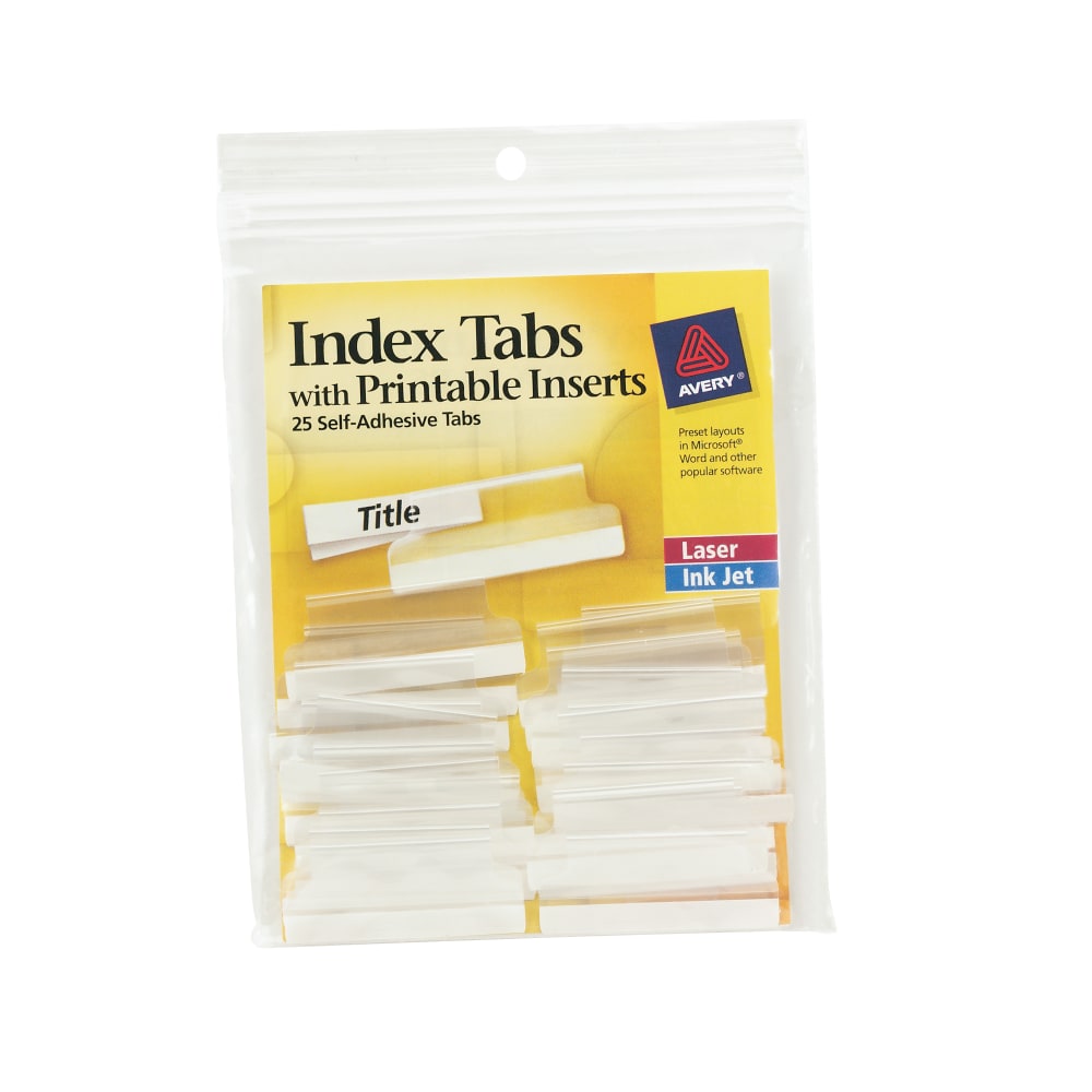 Avery Insertable Self-Adhesive Index Tabs With Printable Inserts, 1.5in, Clear, Pack Of 25 MPN:16230