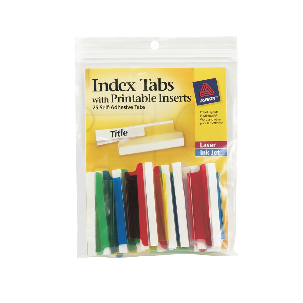 Avery Self-Adhesive Index Tabs With Printable Inserts, 2in, Assorted, Pack Of 25 MPN:16239