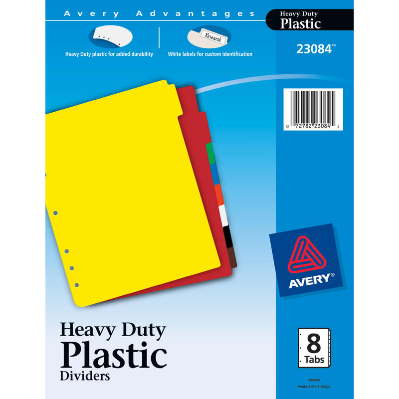 Avery Heavy-Duty Plastic Dividers, 8-1/2in x 11in, 30% Recycled, Set of 8 MPN:23084