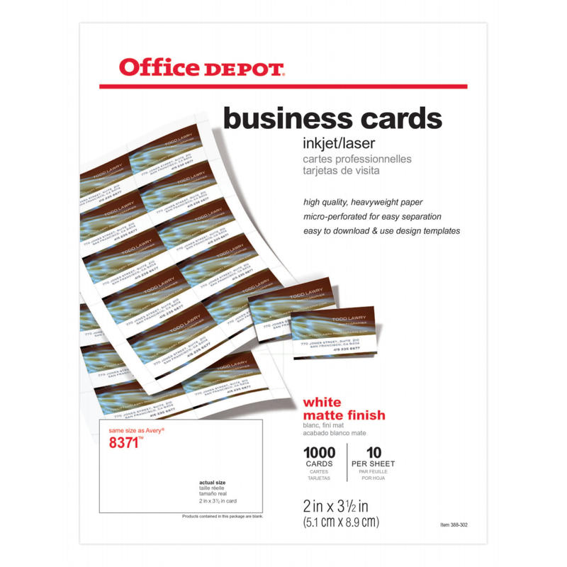 Office Depot Brand Matte Business Cards, 2in x 3 1/2in, White, Pack Of 1,000 (Min Order Qty 7) MPN:23003