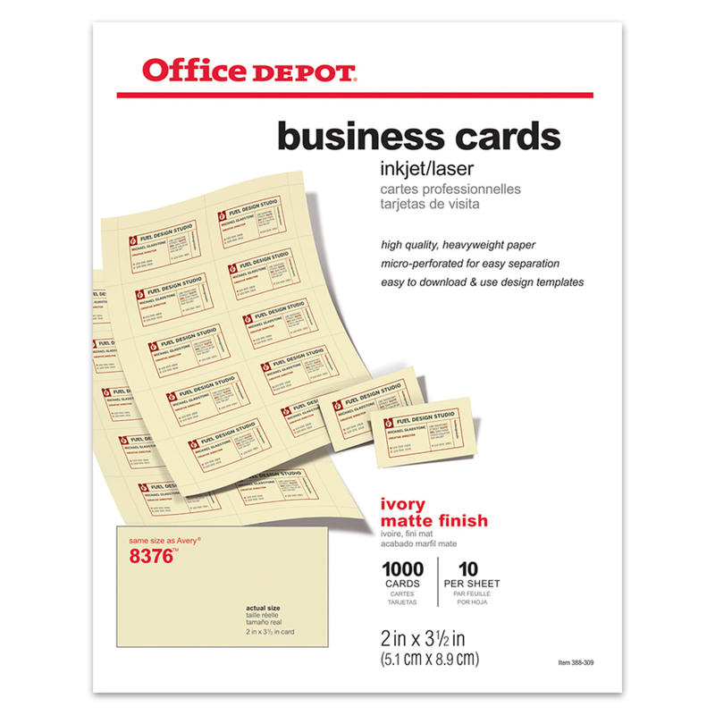 Office Depot Brand Matte Business Cards, 2in x 3 1/2in, Ivory, Pack Of 1,000 (Min Order Qty 2) MPN:23004