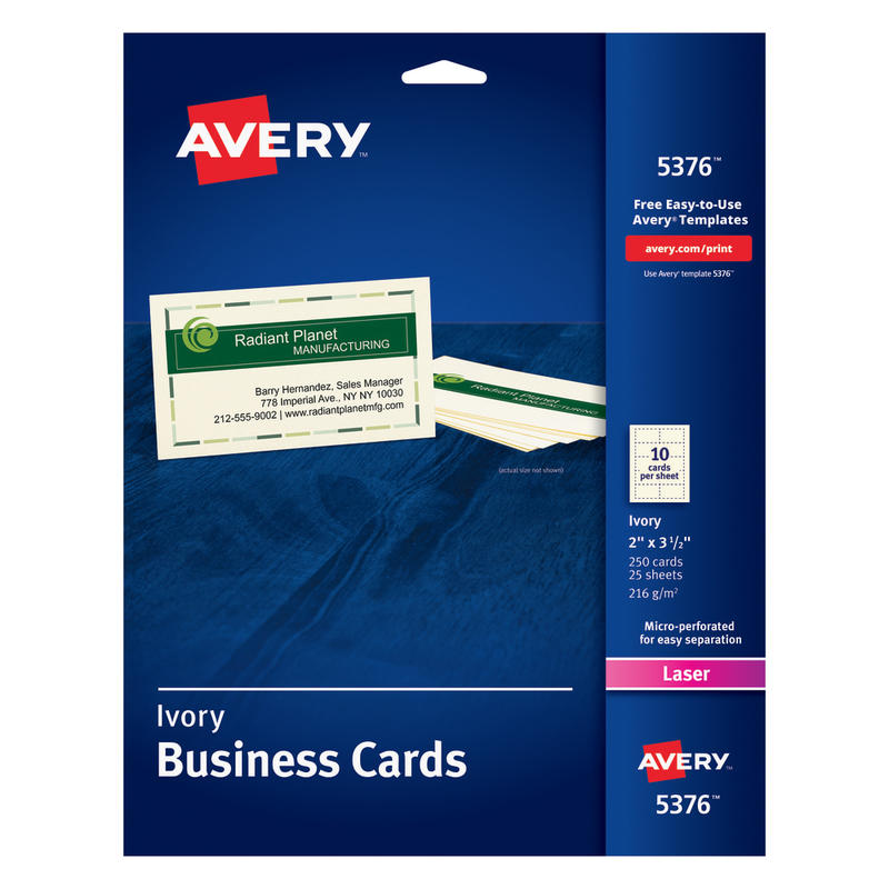 Avery Printable Business Cards With Sure Feed Technology For Laser Printers, 2in x 3.5in, Ivory, 250 Blank Cards MPN:5376