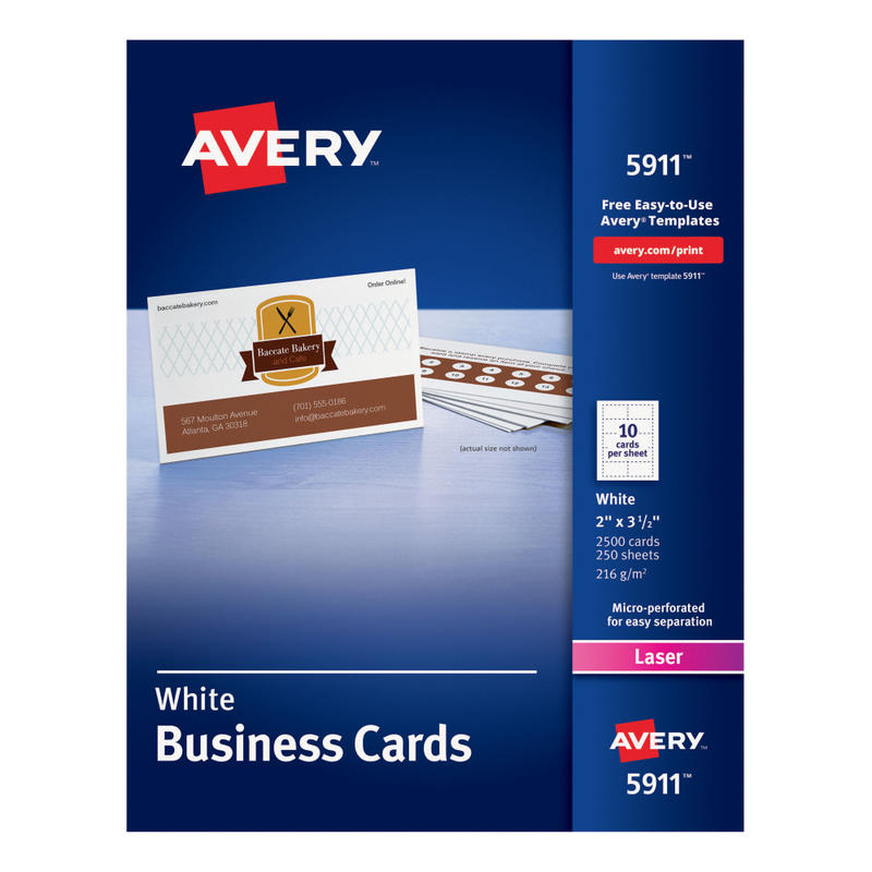 Avery Laser Microperforated Business Cards, 2in x 3 1/2in, White, Pack of 2,500 MPN:5911