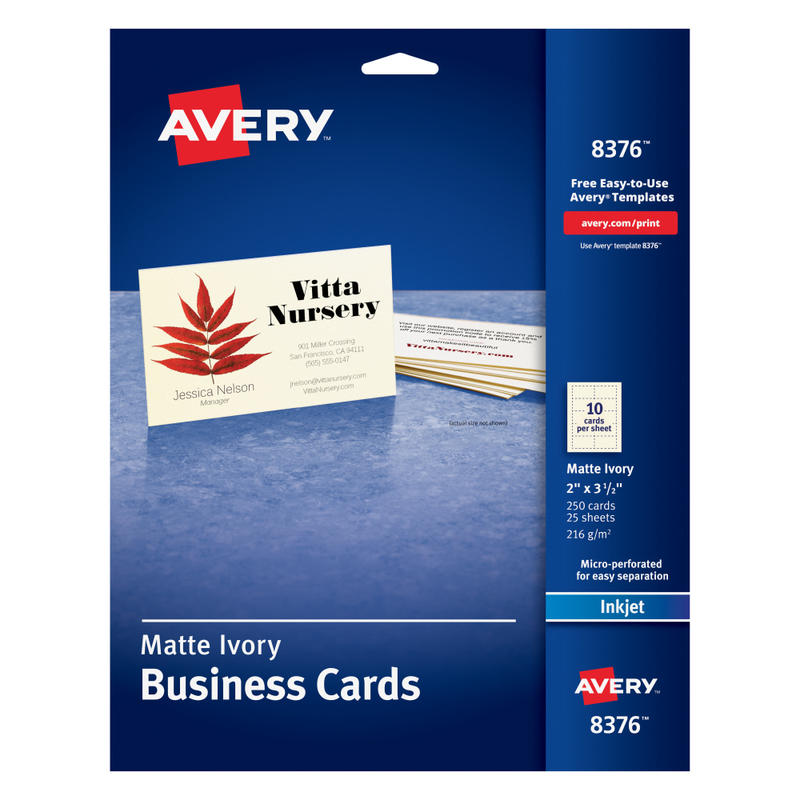 Avery Printable Business Cards With Sure Feed Technology For Inkjet Printers, 2in x 3.5in, Ivory, 250 Blank Cards MPN:8376