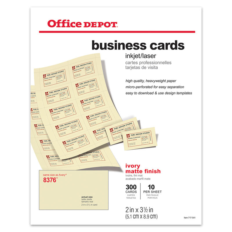 Office Depot Brand Matte Business Cards, 2in x 3 1/2in, Ivory, Pack Of 300 (Min Order Qty 18) MPN:98031