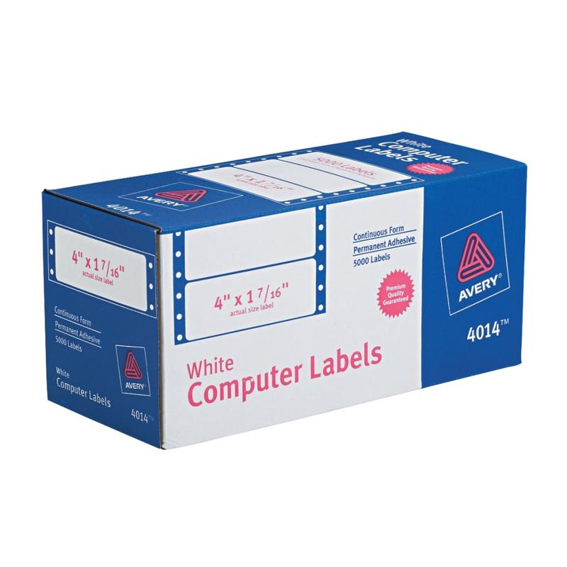 Avery Continuous Form Permanent Address Labels, 4014, Rectangle, 4in x 1 7/16in, White, Pack Of 5, 000 MPN:4014