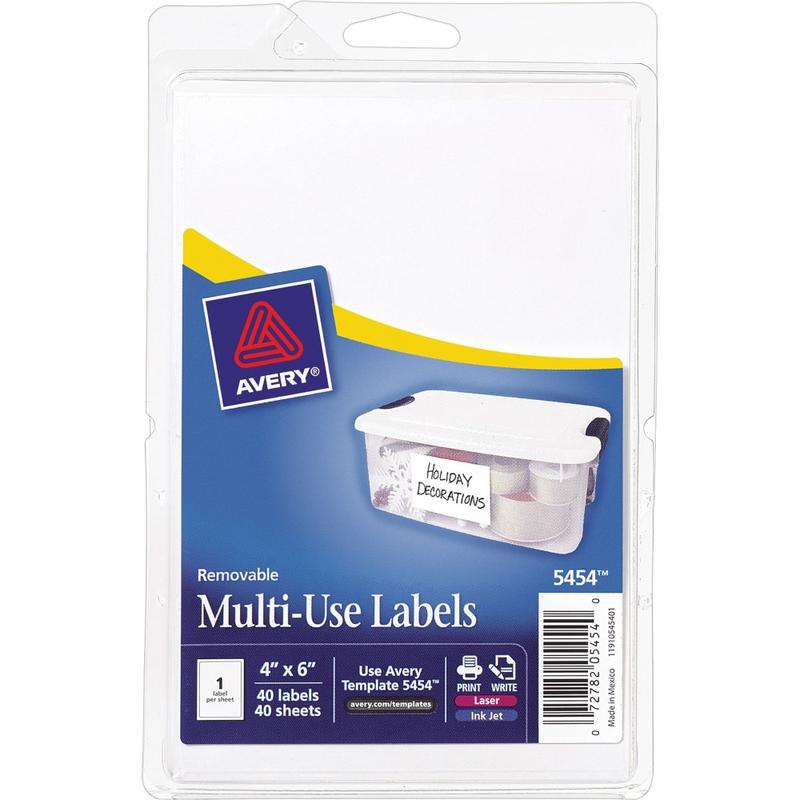 Avery Removable Labels, 5454, Rectangle, 4in x 6in, White, Pack Of 40 (Min Order Qty 13) MPN:5454