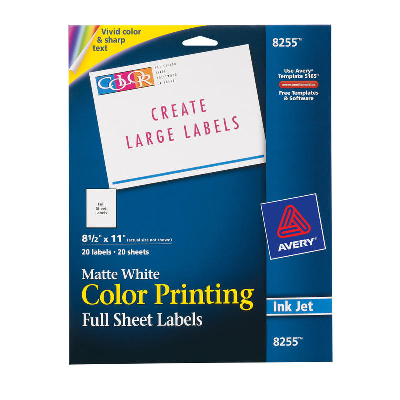 Avery Shipping Labels, 8255, Rectangle, 8-1/2in x 11in, White, Pack Of 20 Labels (Min Order Qty 4) MPN:8255